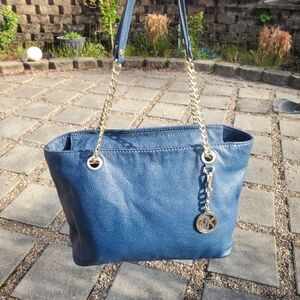 Michael Kors blue leather chain strap shoulder bag